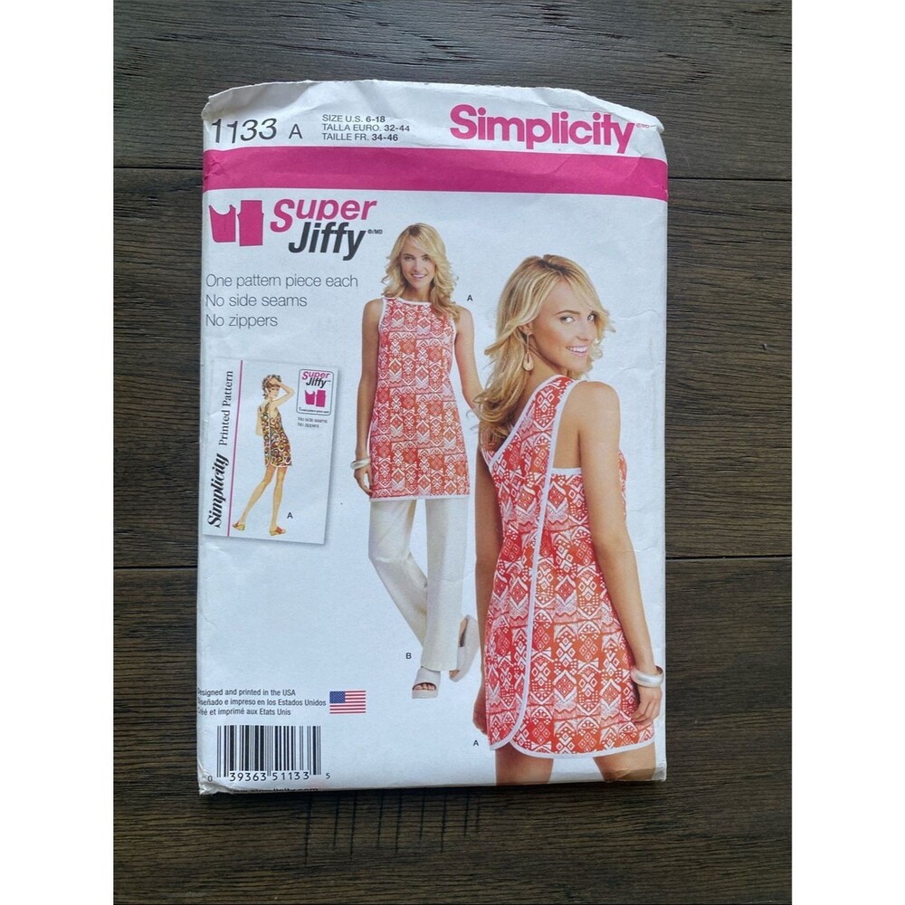 Simplicity Pattern 1133 Sleeveless Tunic Dress Never Cut Womens Sz 6-18